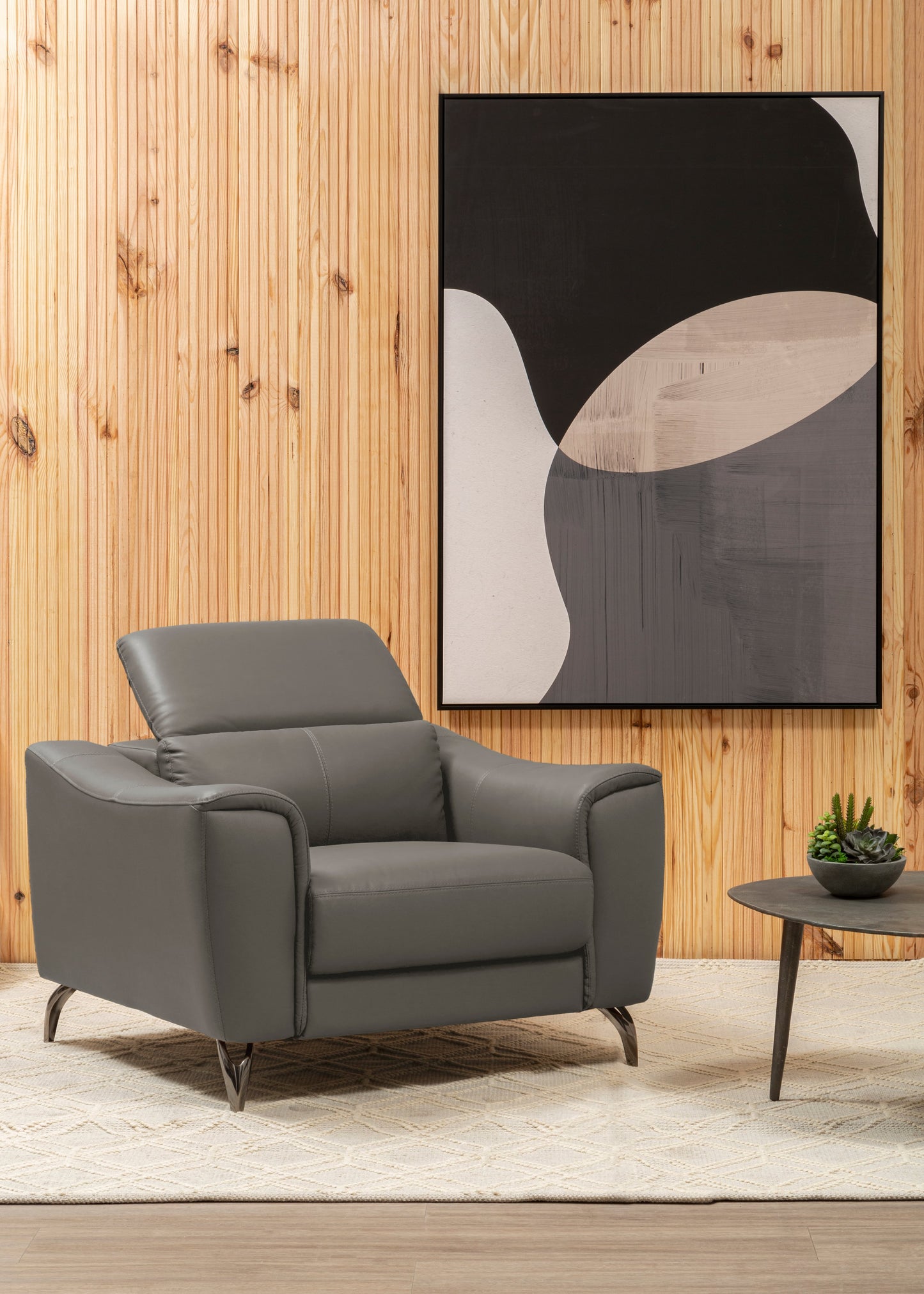 Pada Grey Finish Leather Armchair