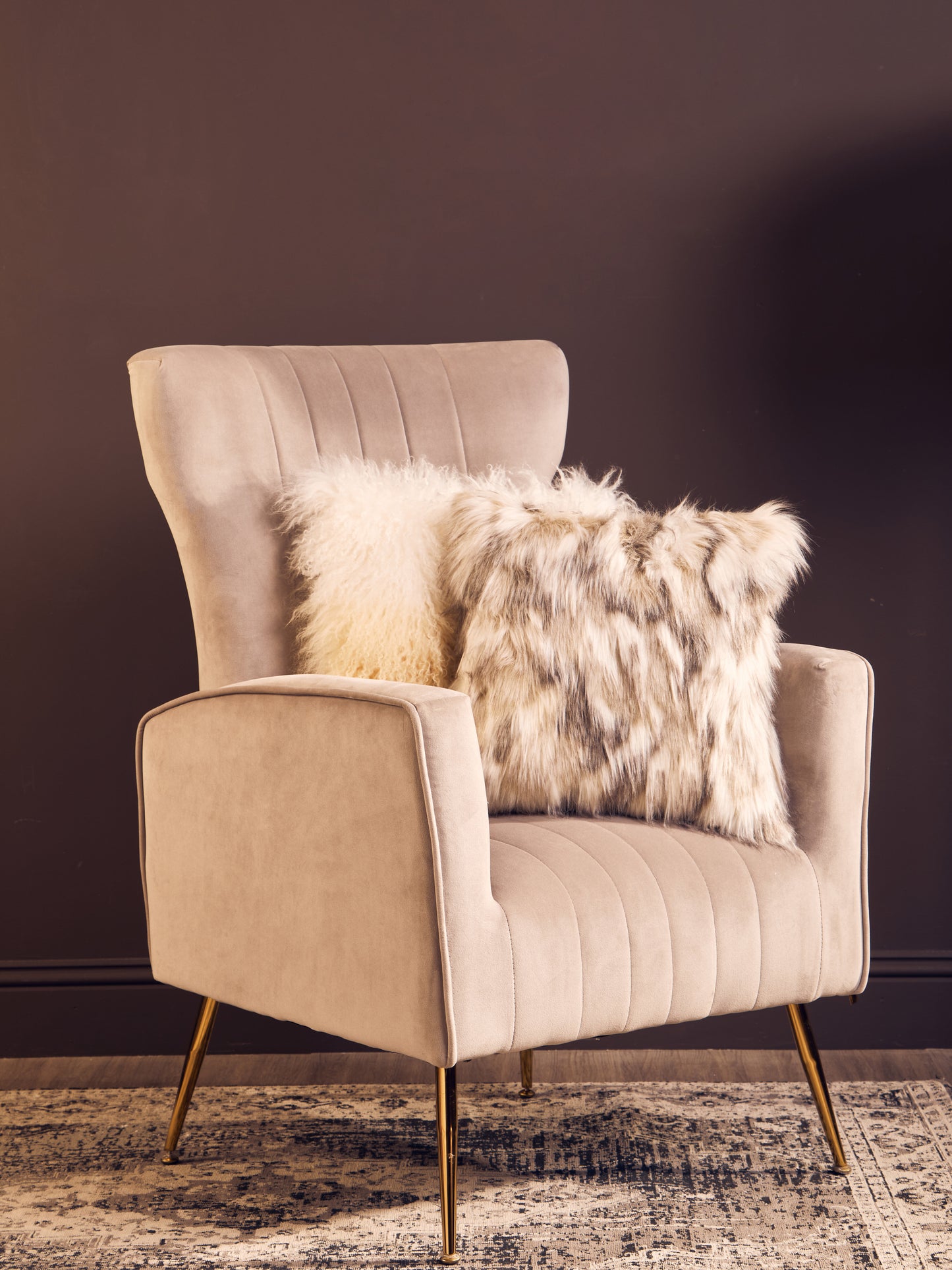 Samora Mink Velvet Accent Chair With Gold Finish Legs