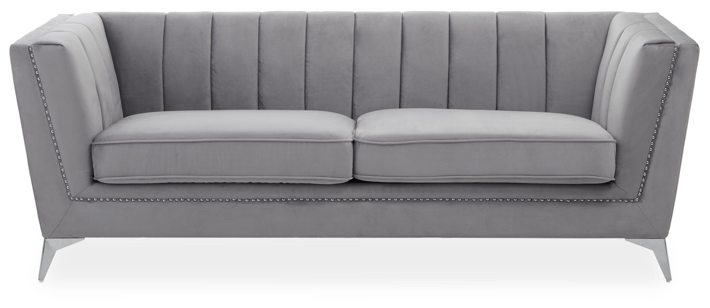 Hanser Three Seat Grey Velvet Sofa