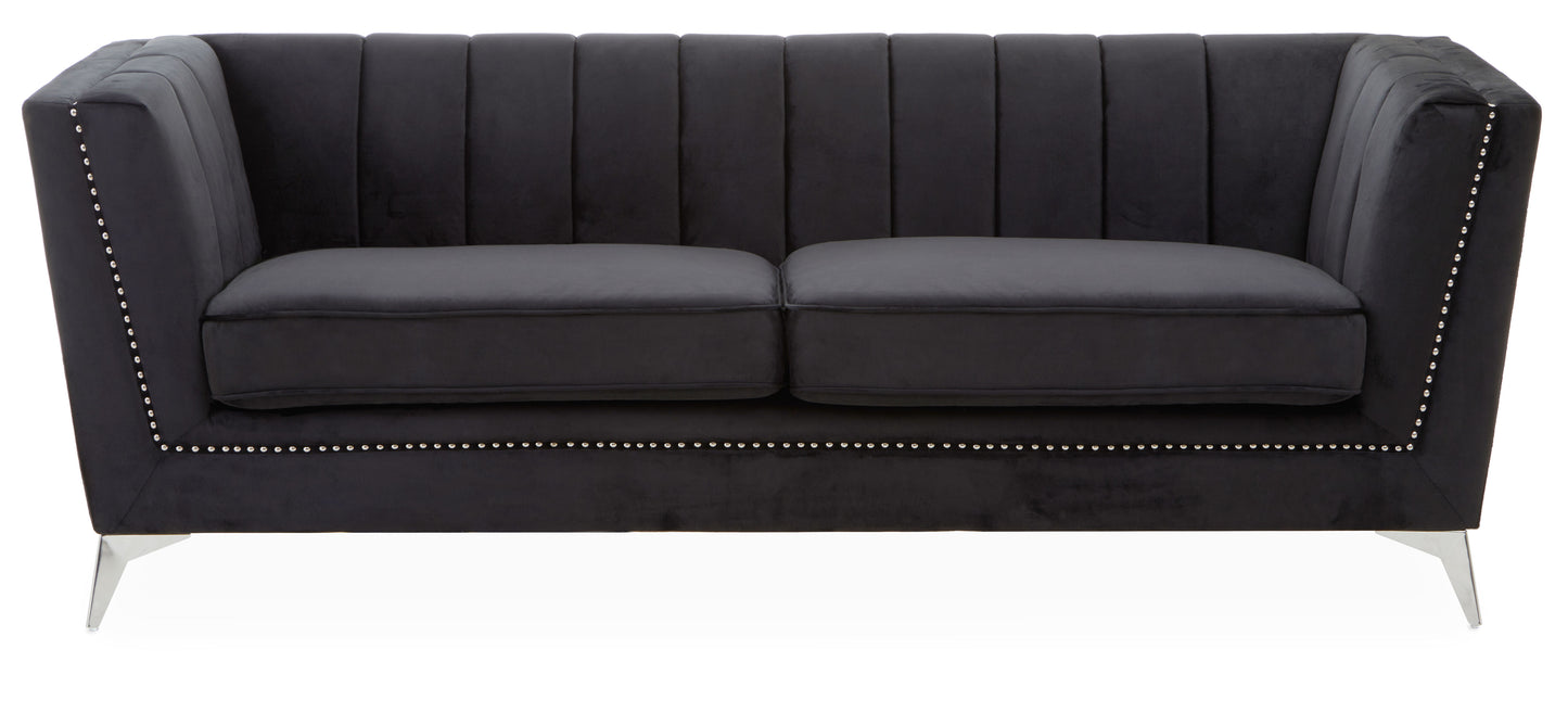 Hanser Three Seat Black Velvet Sofa