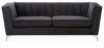 Hanser Three Seat Black Velvet Sofa