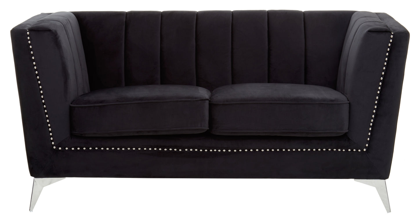 Hanser Two Seat Black Velvet Sofa