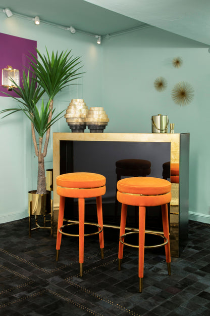 Manha Orange Velvet Bar Stool