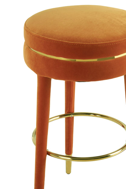 Manha Orange Velvet Bar Stool