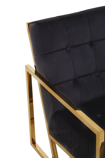 Lana Black Velvet Chair With Gold Frame