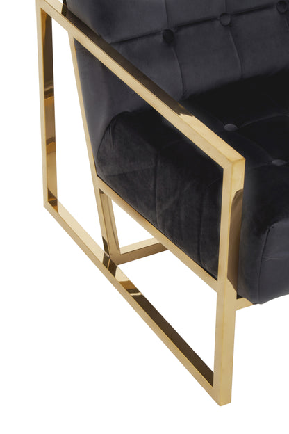 Lana Black Velvet Chair With Gold Frame