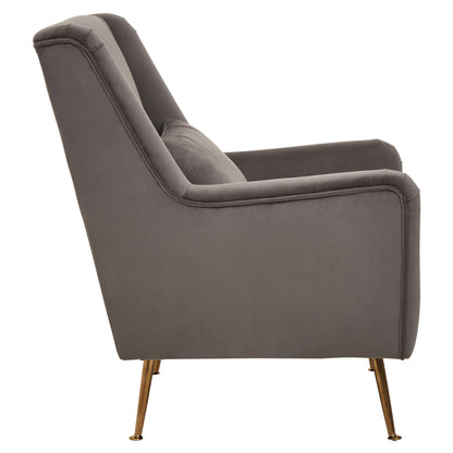 Doucat Grey Velvet Chair With Gold Finish Legs