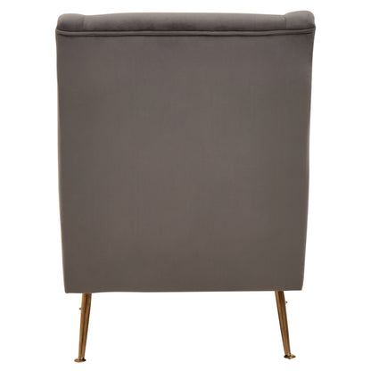 Doucat Grey Velvet Chair With Gold Finish Legs