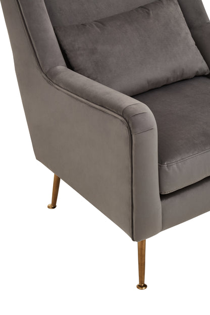 Doucat Grey Velvet Chair With Gold Finish Legs