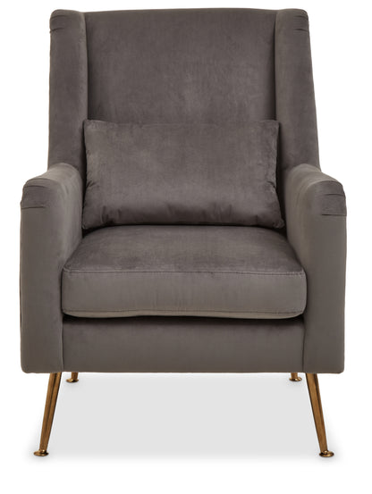 Doucat Grey Velvet Chair With Gold Finish Legs