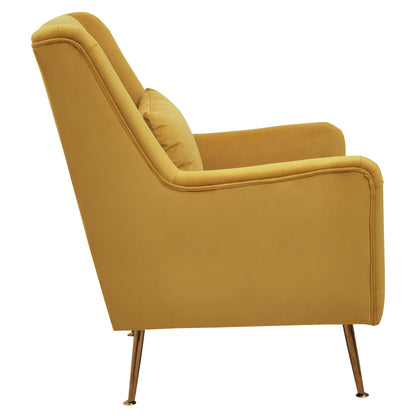 Doucat Yellow Velvet Chair With Gold Finish Legs