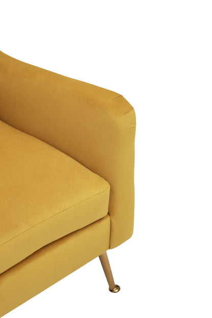 Doucat Yellow Velvet Chair With Gold Finish Legs