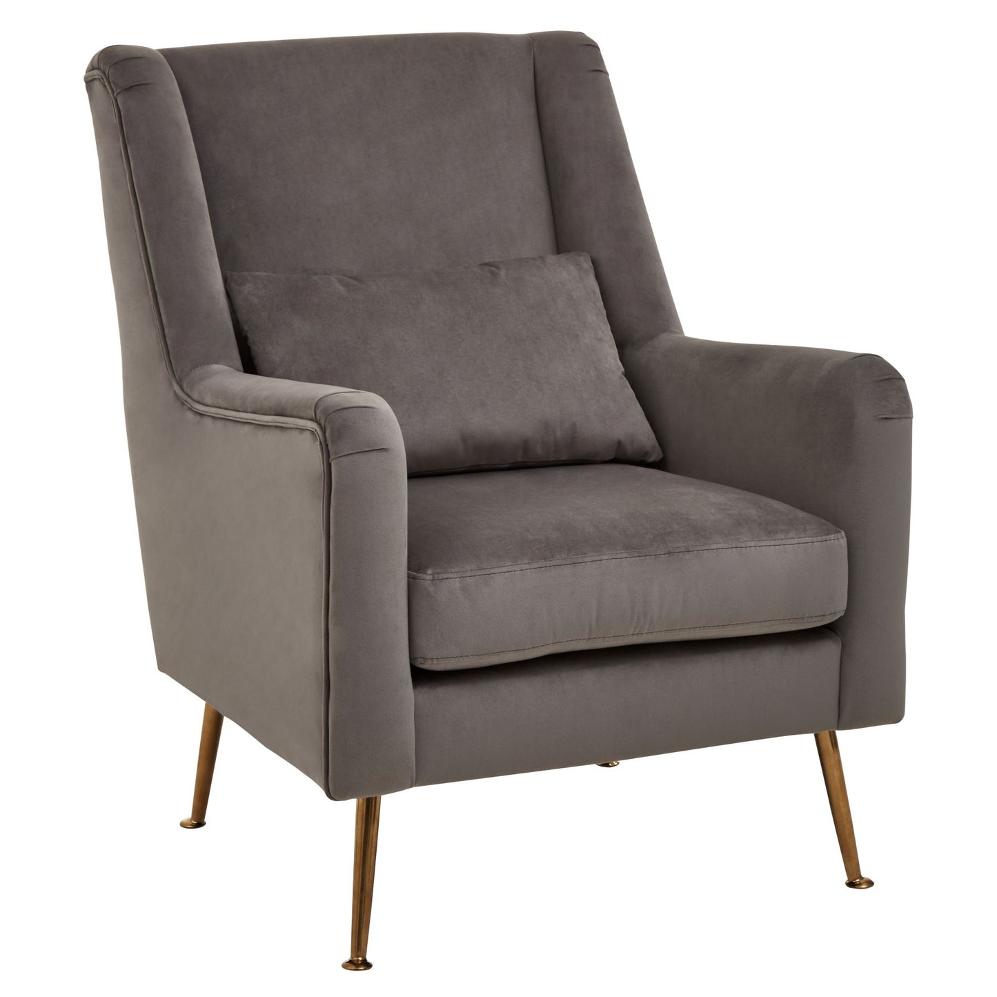 Doucat Grey Velvet Chair With Gold Finish Legs