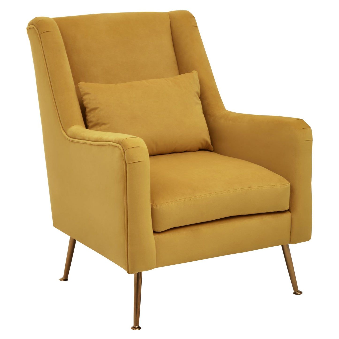 Doucat Yellow Velvet Chair With Gold Finish Legs