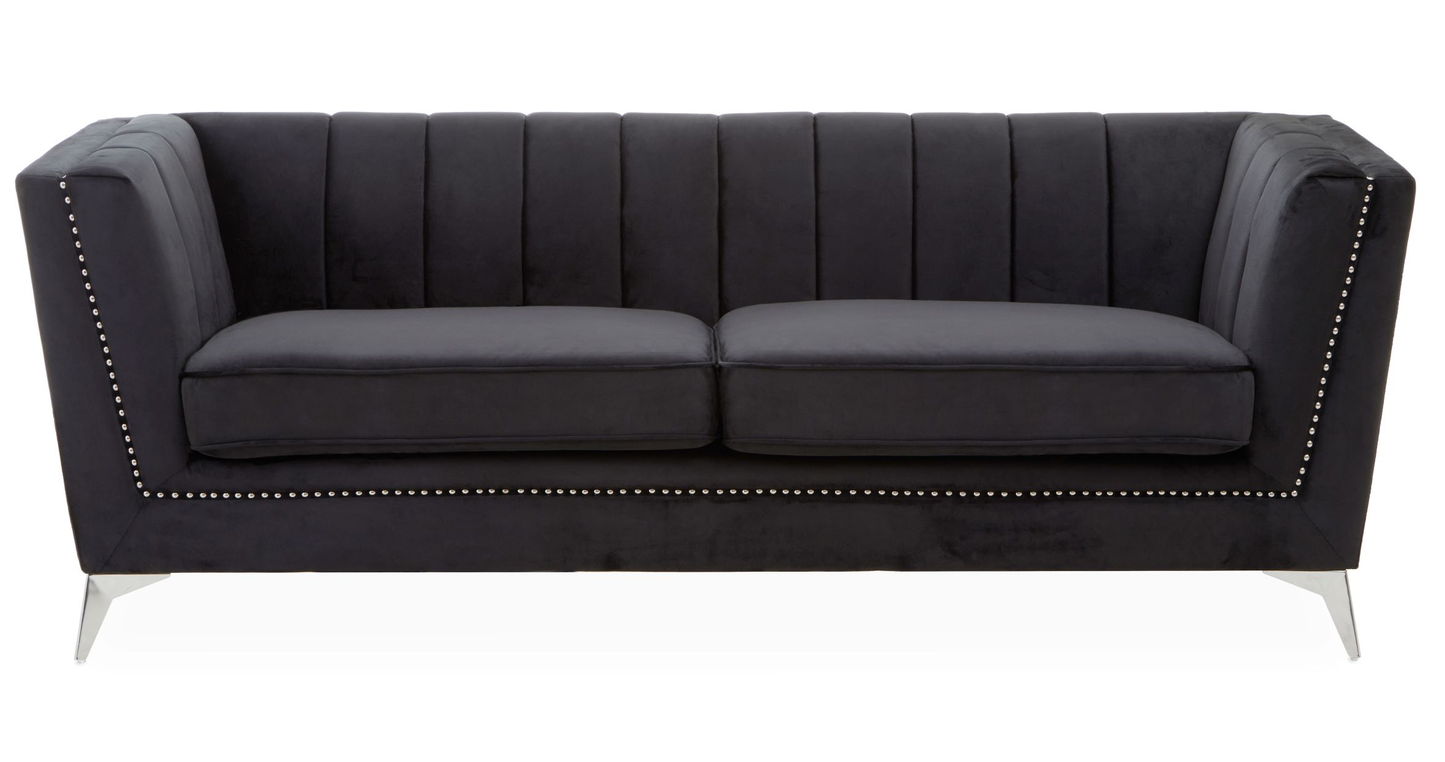 Hanser Three Seat Black Velvet Sofa