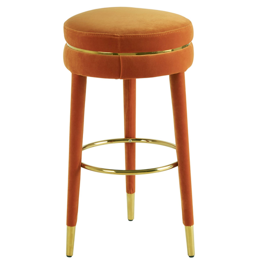 Manha Orange Velvet Bar Stool