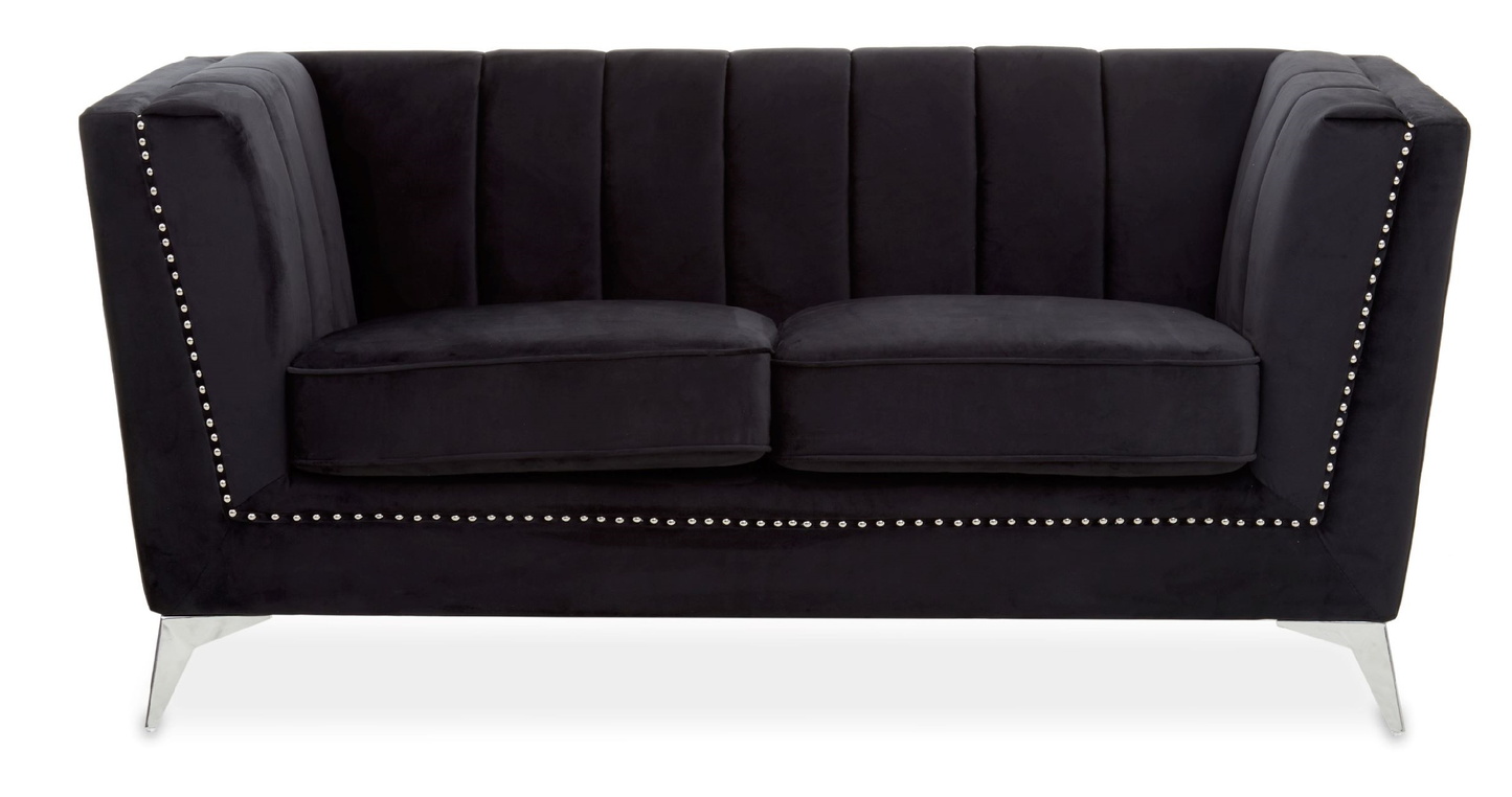 Hanser Two Seat Black Velvet Sofa