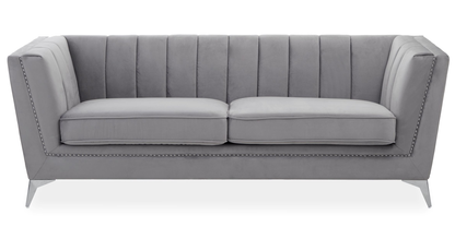 Hanser Three Seat Grey Velvet Sofa